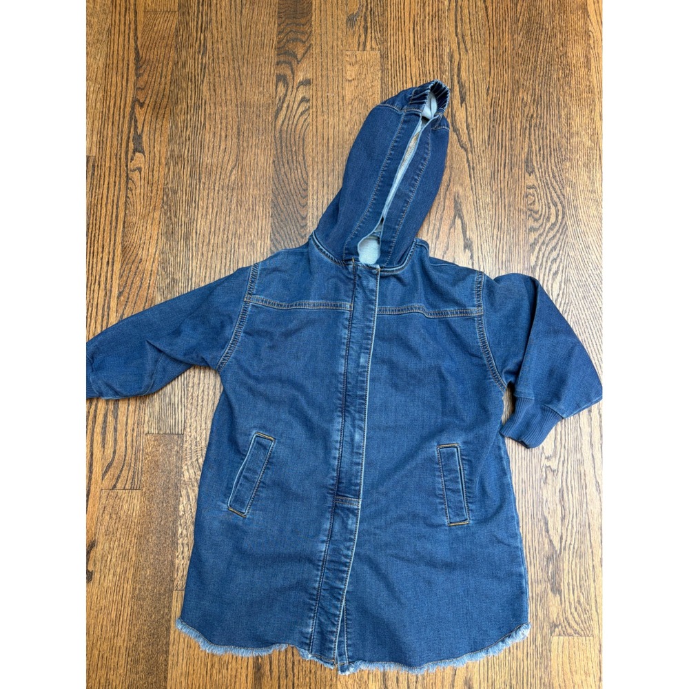 Stem Hooded Denim Jacket Girls Blue Frayed Hem Casual Utility